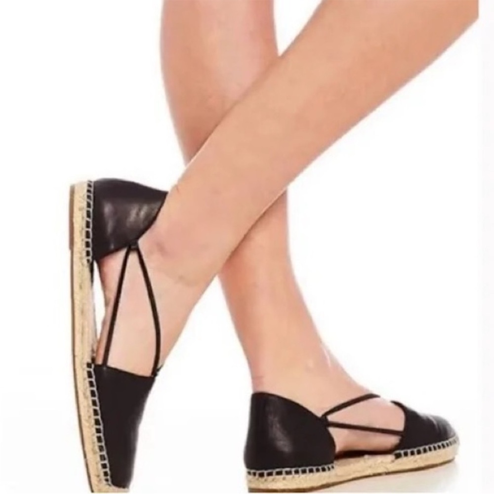 Eileen Fisher | Women's Black Round Toe Lee Espadrille Flat Shoes  6.5 leather